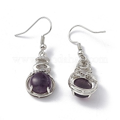 Natural Amethyst Gourd Dangle Earrings with Crystal Rhinestone&nbsp;EJEW-A092-04P-02