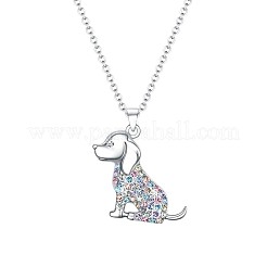 合金のカラフルなラインストーンのかわいい犬のペンダントネックレス  プラチナ  17.72インチ（45cm）&nbsp;FS-WG0BEF0-01