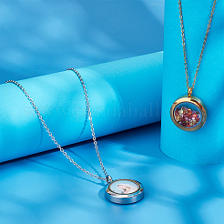 DIY Blank Flat Round 304 Stainless Steel Locket Pendant Necklace Making Kit&nbsp;DIY-UN0056-18