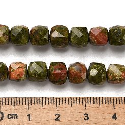天然石ユナカイトビーズ連売り  多面カット  キューブ  6.5~7.5x6.5~7.5x6.5~7.5mm  穴：1.2mm  約57~58個/連  15.35~15.55インチ（39~39.5cm）&nbsp;G-H078-C03-01