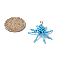 ガラスシードビーズのタコペンダント  金色の鉄のループで  ミックスカラー  29.5x24.5mm  穴：2.5mm&nbsp;PALLOY-MZ01104