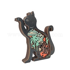 木彫りの猫のディスプレイ装飾  家の装飾のための  ココナッツブラウン  137x23x158mm&nbsp;PW-WGB8703-01