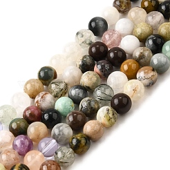 Natural Quartz Crystal & Rhodochrosite & Rose Quartz & Amethyst & Strawberry Quartz & Tourmalinated Quartz/Black Rutilated Quartz Beads Strands&nbsp;G-B143-A01-6mm