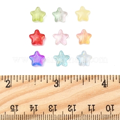 120個9色透明スプレー塗装ガラスビーズ  グリッターパウダー付き  スター  ミックスカラー  8x8x4mm  穴：1mm&nbsp;GLAA-FS0002-13