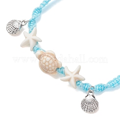 Adjustable Summer Beach Dyed Synthetic Turquoise Starfish Turtle Braided Bead Anklets&nbsp;AJEW-AN00774