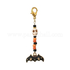 ハロウィンテーマ合金エナメルペンダント装飾  染色された合成ターコイズとガラスのシードビーズとロブスタークロウ留め金付き  ミックスカラー  71~79mm&nbsp;HJEW-MZ00286