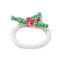 クリスマスガラス指輪  葉  グリーン  内径：18mm&nbsp;RJEW-TA00220