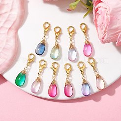 ガラスのペンダントの飾り  亜鉛合金カニカン付き  ティアドロップ  ミックスカラー  31mm&nbsp;HJEW-JM01713