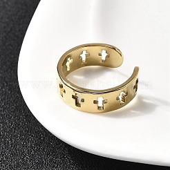 女性用304ステンレススチールカフリング  クロス  イオンプレーティング（ip）  ゴールドカラー  7mm  内径：18mm&nbsp;RJEW-A077-02G