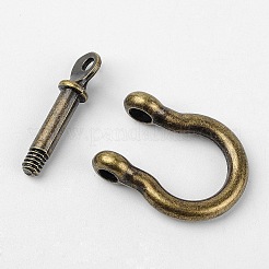 チベットスタイルの合金Dリングアンカーシャックルクラスプ  アンティークブロンズ  25x24.5x3~7mm  穴：2.5mm&nbsp;X-PALLOY-D355-AB