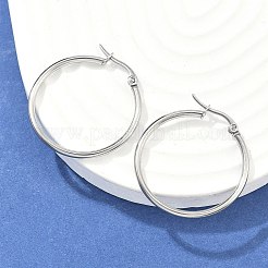 変色しにくい304ステンレススチールフープピアス  低刺激性のイヤリング  ステンレス鋼色  12ゲージ  29~31x2mm  ピン：0.7~1.3x0.68mm&nbsp;X-EJEW-F105-09P