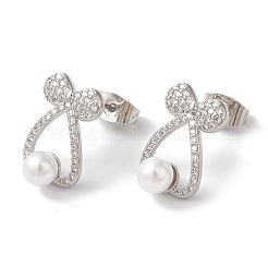Bowknot Brass Micro Pave Clear Cubic Zirconia Stud Earrings&nbsp;EJEW-A110-06P