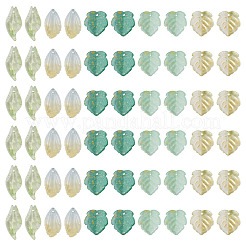 ガラスと金箔のペンダント100個、5つのスタイル  葉  ミックスカラー  15~20.5x9.5~14x3.5~4.5mm  穴：1.2~1.4mm  20個/スタイル&nbsp;GLAA-TA0004-01