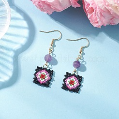 Handmade Glass Seed Beaded Window Lattice Pattern Dangle Earrings&nbsp;EJEW-MZ00560