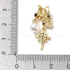真鍮製マイクロパヴェキュービックジルコニアペンダント  プラスチック製のビーズと  ゴールドカラー  スター  29mm  穴：2x6mm&nbsp;KK-D383-02G-02
