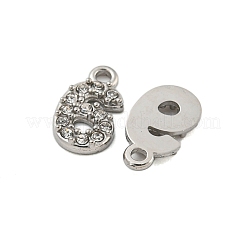 304ステンレスペンダント  クリスタルラインストーン付き  数字のチャーム  数  9x5x1mm  穴：1mm&nbsp;STAS-L080-002P-06