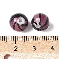 手作りの透明ランプワークビーズ  ストライプラウンド  オールドローズ  10mm  穴：1.4mm&nbsp;BLOW-D300-08C