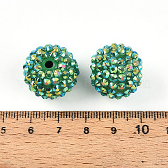 チャンキーレジンラインストーンフーセンガム風ボールビーズ  ABカラー  ラウンド  ミディアムシーグリーン  20x18mm  穴：約2.5mm&nbsp;RESI-S256-20mm-SAB13
