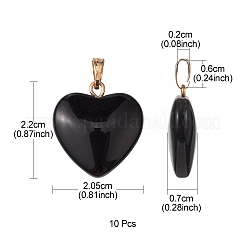 塗装ガラスペンダントスプレー  ゴールデンメッキ鉄パーツ  ハートチャーム  ブラック  22x20.5x7mm  穴：6x2mm&nbsp;GLAA-YW0001-99
