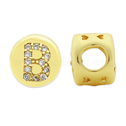 真鍮マイクロペーブクリアキュービックジルコニアビーズ  アルファベット付きフラットラウンド  文字.b  7.5x6.5mm  穴：3.5mm  3個/袋&nbsp;KK-T030-LA843-BX3