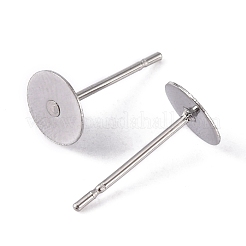 変色防止 304 ステンレススチール フラット ラウンド ブランク ペグ スタッド イヤリング 金具  ステンレス鋼色  12x6mm  ピン：0.7mm&nbsp;X-STAS-S028-25