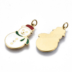 316サージカルステンレススチールエナメルペンダント  丸カン付き  クリスマス  雪だるま  14KGP本金メッキ  22x14x1mm  丸カン：3.8x0.6ミリ  2.6mm内径&nbsp;STAS-S116-368G