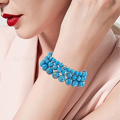 3個3サイズ合成インペリアルジャスパーラウンドビーズストレッチブレスレットセット  女性のためのアクセサリー用原石のアクセサリー  スチールブルー  内径：2-1/8インチ（5.5cm）  ビーズ：6~10mm  1個/サイズ&nbsp;BJEW-SW00064-30
