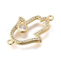 Brass Micro Pave Clear Cubic Zirconia Hollow Connector Charms&nbsp;KK-C255-02G