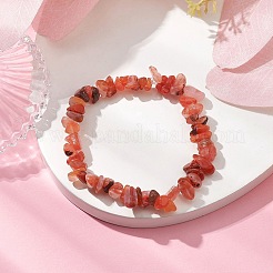 女性用天然赤瑪瑙チップビーズストレッチブレスレット  内径：3~3-3/8インチ（7.5~8.5cm）&nbsp;BJEW-JB10688-01