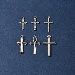 6個6スタイル304ステンレススチールペンダント  クロスチャーム  アンティークシルバー  20~33.5x13~20x2.5~4mm  穴：1.4~2mm  1個/スタイル&nbsp;STAS-FS0001-64