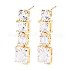 Rectangle Brass Micro Pave Cubic Zirconia Dangle Stud Earrings&nbsp;EJEW-C174-06G-01