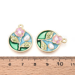 Rack Plating Alloy Enamel and ABS Imitation Pearl Pendants&nbsp;ENAM-T024-86A-G