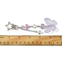 電気メッキアクリル蝶ペンダント装飾  ガラスビーズとスター合金スイベルクラスプ付き  アザミ  132mm  ペンダント：62~96mm&nbsp;KEYC-FZ00014-02