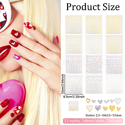 13 Sheets 13 Style 3D Bronzing/Laser Heart Pattern Nail Art Sticker&nbsp;DIY-OC0010-90