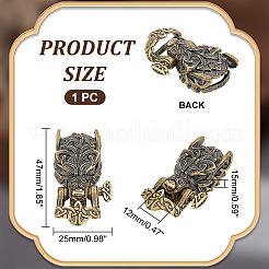 チベットスタイルの狼の形をした真鍮のシャックル留め具1個  ブレスレット作りに  アンティーク黄金  47mm  ウルフ：35x21x15mm  留め金：22x25x8.5mm&nbsp;FIND-HY0002-78