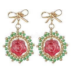 Flower Glass Dangle Stud Earrings&nbsp;EJEW-MZ00522