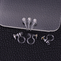 プラスチック製クリップ式イヤリングパーツ  ラインストーン付き  透明  11x9x3.5mm  穴：1mm&nbsp;KY-P007-M01
