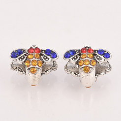 合金ラインストーンのヨーロッパのビーズ  大穴ビーズ  蜂  ライトトパーズ  13x9x9.5mm  穴：4.5mm&nbsp;X-MPDL-S065-31