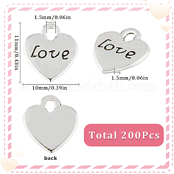 200 個のチベットスタイル合金チャーム  鉛フリー＆カドミウムフリー  単語「love」付けのハート  アンティークシルバー  11x10x1.5mm  穴：1.5mm&nbsp;FIND-SC0008-28