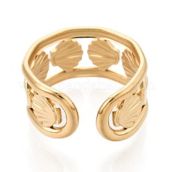 イオンプレーティング（IP）304ステンレススチール製女性用カフリング  シェル形状  18KGP本金メッキ  10.5mm  usサイズ7 1/4(17.5mm)&nbsp;RJEW-N052-06G