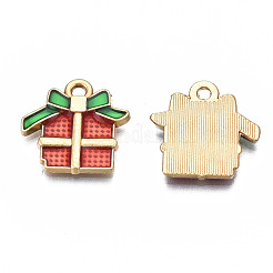 メッキ合金エナメルチャームラック  カドミウムフリー＆ニッケルフリー＆鉛フリー  クリスマスギフトボックス  ブラウン  15.8x16x2mm  穴：1.6mm&nbsp;ENAM-T011-201
