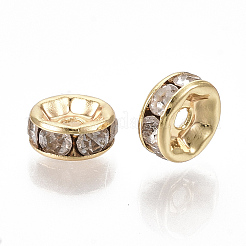 真鍮製キュービックジルコニアビーズ  フラットラウンド  透明  ニッケルフリー  18KGP本金メッキ  6x3mm  穴：1.2mm&nbsp;X-KK-T055-024G-NF