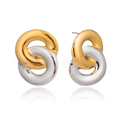 304 Stainless Steel Two Tone Double Circle Stud Earrings&nbsp;IU4177
