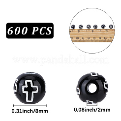 600個クラフトスタイルアクリルビーズ  クロスの丸  ブラック  8mm  穴：2mm&nbsp;SACR-PA0001-35