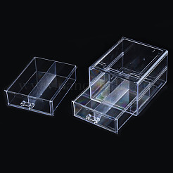二層ポリスチレンプラスチックビーズ貯蔵容器  2つのコンパートメントオーガナイザーボックス付き  長方形の引き出し  透明  19.4x15.2x11.5cm&nbsp;CON-N011-044
