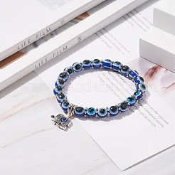 Resin Evil Eye Beaded Stretch Bracelet with Alloy Charm for Men Women&nbsp;BJEW-JB08216