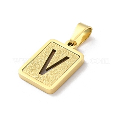 304ステンレススチールアルファベットペンダント  18KGP本金メッキ  長方形のチャーム  V字  17.5x12x2mm  穴：7.5x3.5mm&nbsp;STAS-S152-01G-V