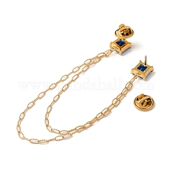 304 Stainless Steel Pave Cubic Zirconia Square Hanging Chain Brooch&nbsp;JEWB-S021-02G-04