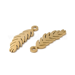 イオンプレーティング（IP）304ステンレスペンダント  手動研磨  葉のチャーム  ゴールドカラー  18.5x6x1mm  穴：1.6mm&nbsp;STAS-Q303-14G