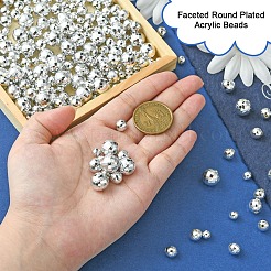 多面カットラウンドメッキアクリルビーズ  銀メッキ  6~12mm  穴：1~2mm  300個/セット&nbsp;PACR-YW0001-21